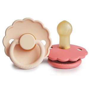 FRIGG Daisy - Round Latex 2-Pack Pacifiers - Pink Cream/Poppy - Size 1